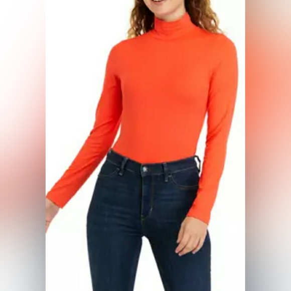 NWT Cabana by Crown & Ivy Butter Soft Vibrant Coral/Orange Turtleneck Bodysuit - Picture 12 of 13